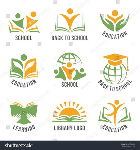 Set of colorful school logos flat isolated green and orange vector ...