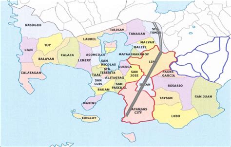 Map of Batangas Province, the Location of the STAR Tollway, and the ...