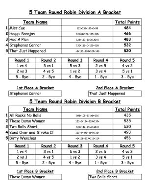 Fillable Online 5 Team Round Robin Division A Bracket Fax Email Print ...