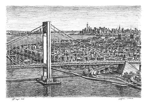 Aerial view of Verrazano Narrows Bridge - Original drawings, prints and limited editions by ...