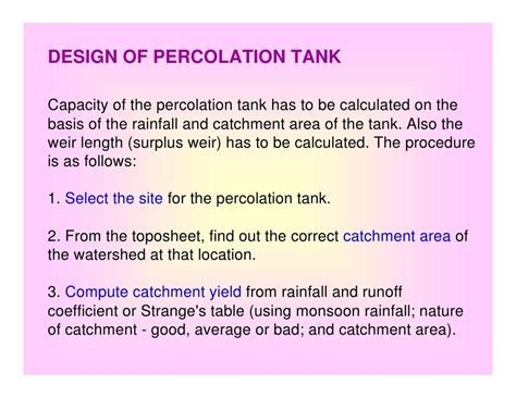 Hydrologic Design of a Percolation Tank