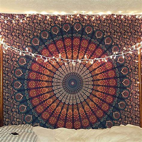 raajsee Blue Orange Tapestry Mandala Wall Hangings, Indian cotton Beach Throw Blanket, Hippie ...