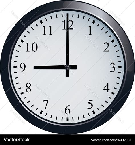 Wall clock set at 9 o clock Royalty Free Vector Image