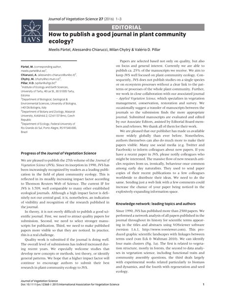 (PDF) How to publish a good journal in plant community ecology?