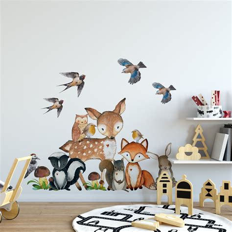 Woodland Nursery Animals Wall Decor Fox Owl Deer Bunny Squirrel Birds ...