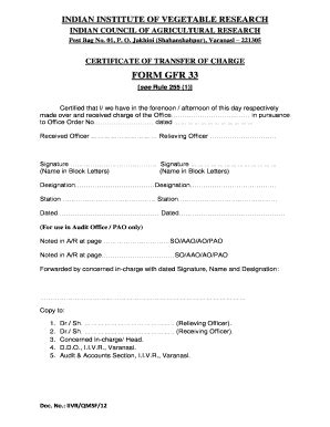 FORM GFR 33 - Indian Institute Of Vegetable Research - Iivr Org - Fill and Sign Printable ...