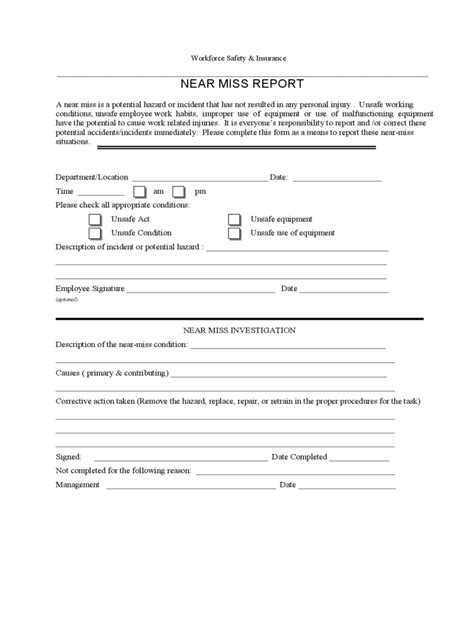 Near Miss Reporting Form - 2 Free Templates in PDF, Word, Excel Download