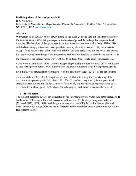 (PDF) Declining phase of the sunspot cycle 24