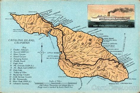 Map of Catalina Island Santa Catalina Island, CA Postcard