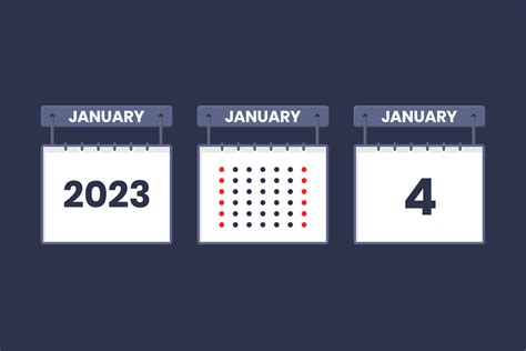 2023 calendar design January 4 icon. 4th January calendar schedule ...