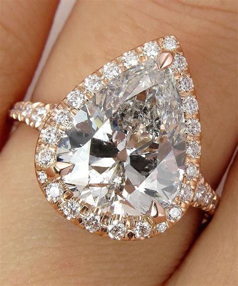 Huge COLORLESS 4.33ct Estate Vintage PEAR Shaped Diamond Engagement Wedding Pave Halo Rose Gold ...