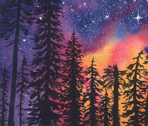 Enchanted Forest Painting Night Sky Original Art 6 X - Etsy