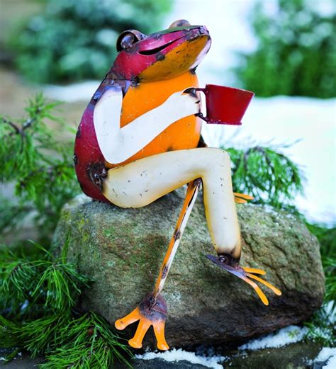 Recycled Metal Coffee Frog Garden Art | Fresh Garden Decor