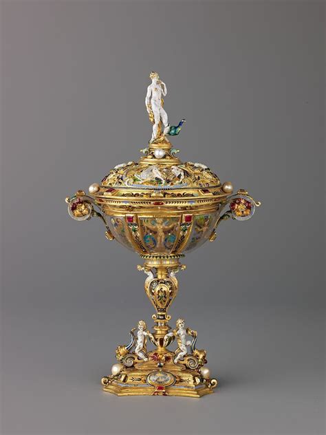 Cup and Cover with Hercules and the Nemean Lion, Prudence, and Juno with a Peacock (finial ...