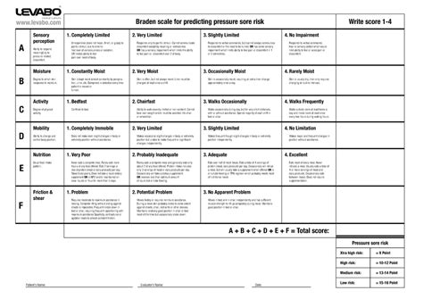 Printable Braden Scale With Interventions