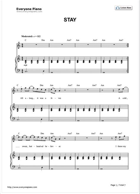 Piano Sheet Music — Stay - Rihanna ft. Mikky Ekko (Piano Sheet)