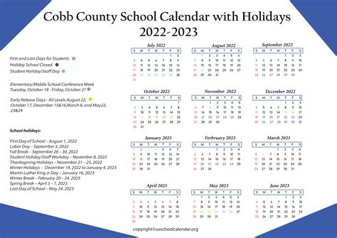 Cobb County School Calendar 2023 - US School Calendar