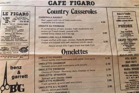 Menu, Cafe Figaro on Melrose in West Hollywood. Closed in 1997. | Beef ...