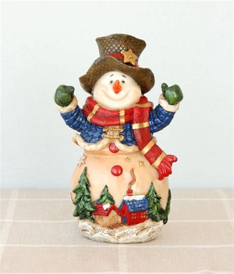 Vintage snowman figurine Large snowman sculpture Resin snowman