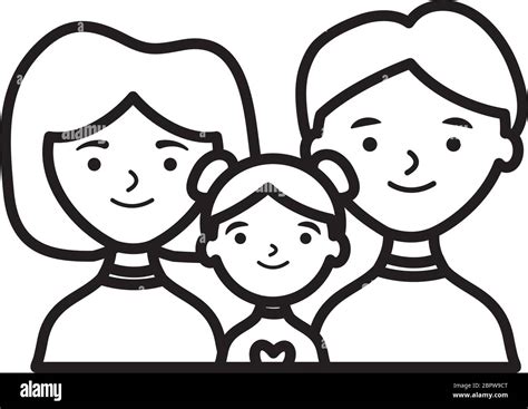 cartoon happy family with little girl over white background, line style ...