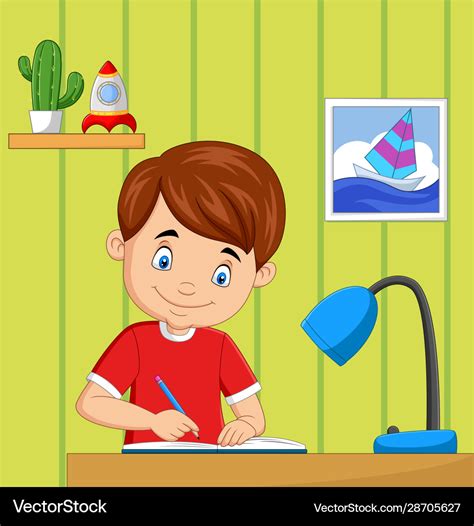 Cartoon little boy studying in room Royalty Free Vector