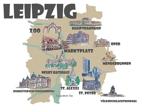 "Leipzig Germany - Retro Map with Attractions" by artshop77 | Redbubble