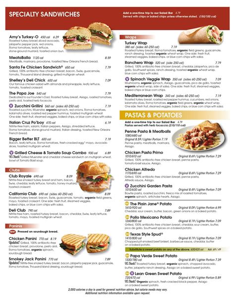 Printable Jason's Deli Menu