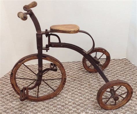 Antique Child's Tricycle with Wood and Metal Wheels - Kelly's Collectibles