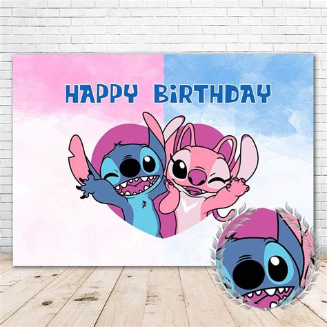 Buy Stitch Happy Birthday Backdrop 7x5 Sweet Heart Stitch and Angel ...