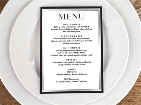 Classic Black and White Printable Menu Template Instant