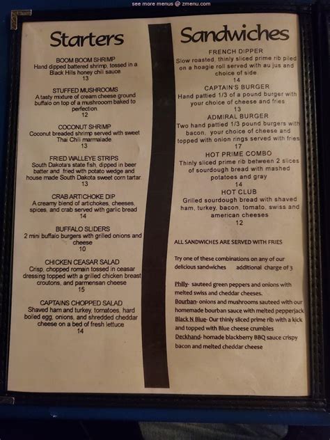 Menu at Captain's Table pub & bar, Custer