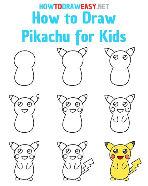 How to Draw Pikachu Step by Step | Drawing lessons for kids, Easy drawings for kids, Art ...