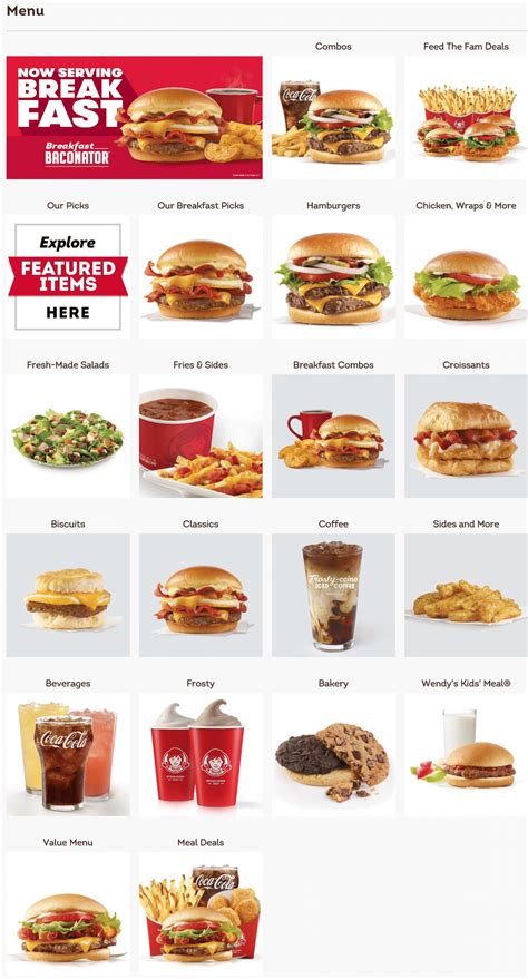 Wendy's Printable Menu