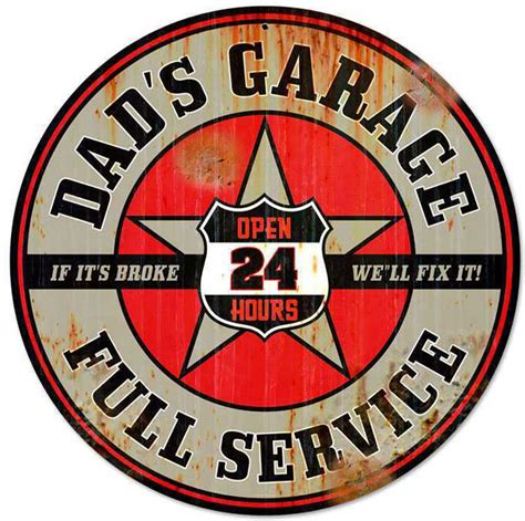 Retro Dads Garage Round Metal Sign 28 x 28 Inches