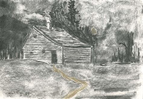 Cabin In The Woods Drawing by Robert Wittig