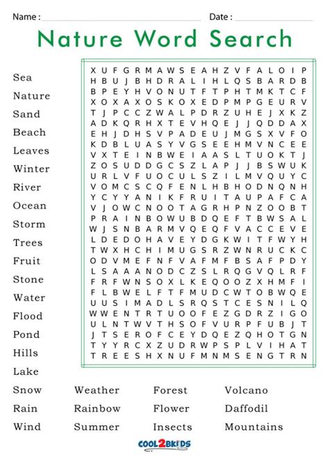 Printable Nature Word Search - Cool2bKids