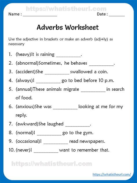 Adverbs Worksheets for 4th Grade | Adverbs worksheet, English grammar ...