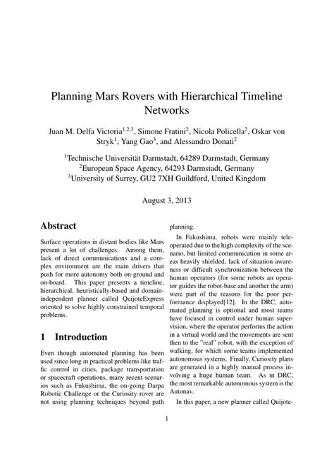 (PDF) Planning Mars Rovers with Hierarchical Timeline Networks