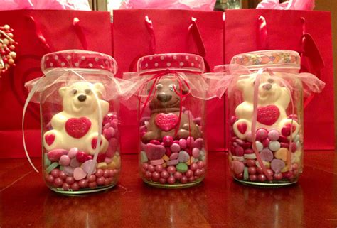 Homemade Mason Jar Valentines. I layered in the valentine candy and then added some tulle and ...