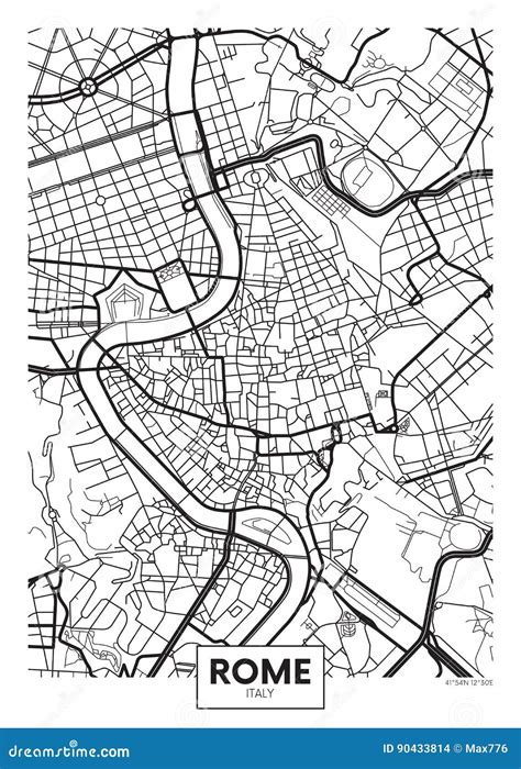 Rome Map. Detailed Map Of Rome City Poster With Streets. Cityscape ...