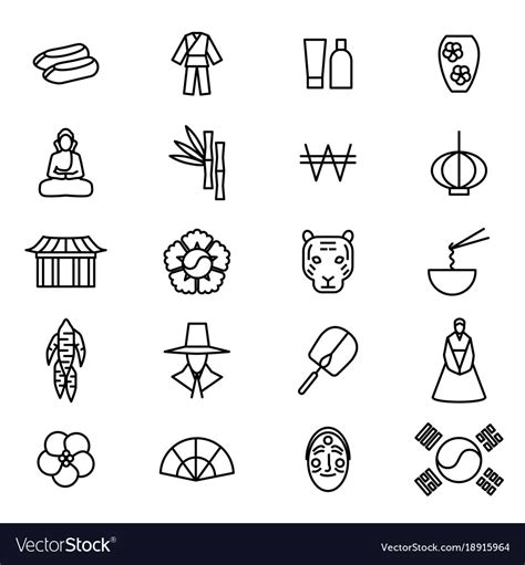 Korea travel and tourism black thin line icon set Vector Image