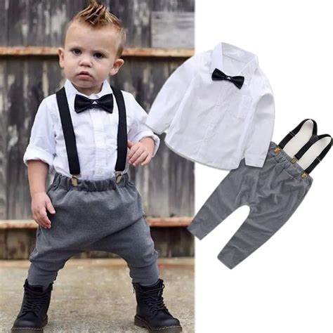 Newborn Toddler Baby Boy Clothes Kids Overalls Outfits Shirt+Bib Pants ...