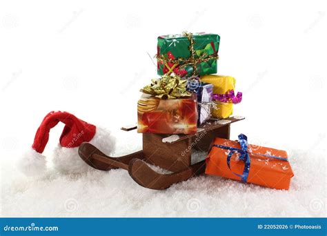 Sleigh and christmas gifts stock photo. Image of snow - 22052026