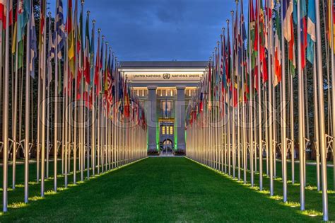 United-Nations by night in Geneva, ... | Stock image | Colourbox