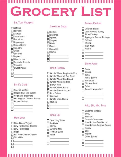 Printable Healthy Grocery List