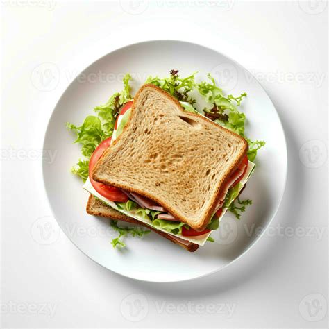 Food photography of sandwich on plate isolated on white background ...