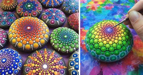 Artist Turns Ocean Stones Into Tiny Mandalas By Painting Colourful Dot Patterns | DeMilked