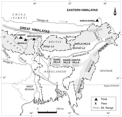 UPSC general studies and current affairs 2015: Eastern himalayas of India Map