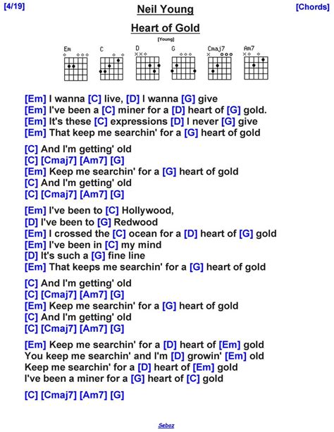 Neil Young - Heart of Gold | Guitar chords and lyrics, Guitar lessons songs, Guitar chords for songs