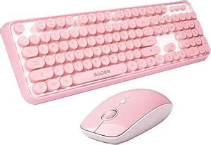 SADES V2020 wireless keyboard and mouse sets,pink keyboard with round keycaps, 2.4GHz Dropout ...